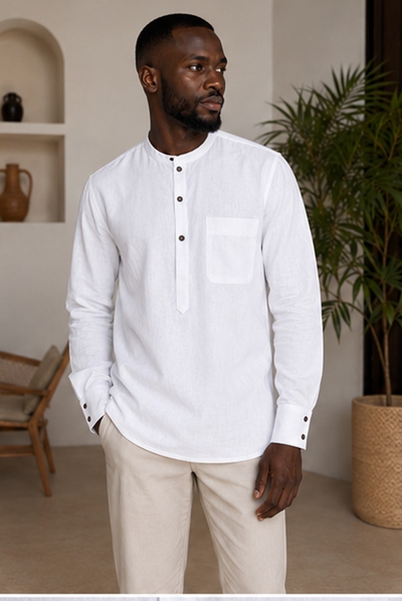 Chemise Blanche — Manches longues, col mao