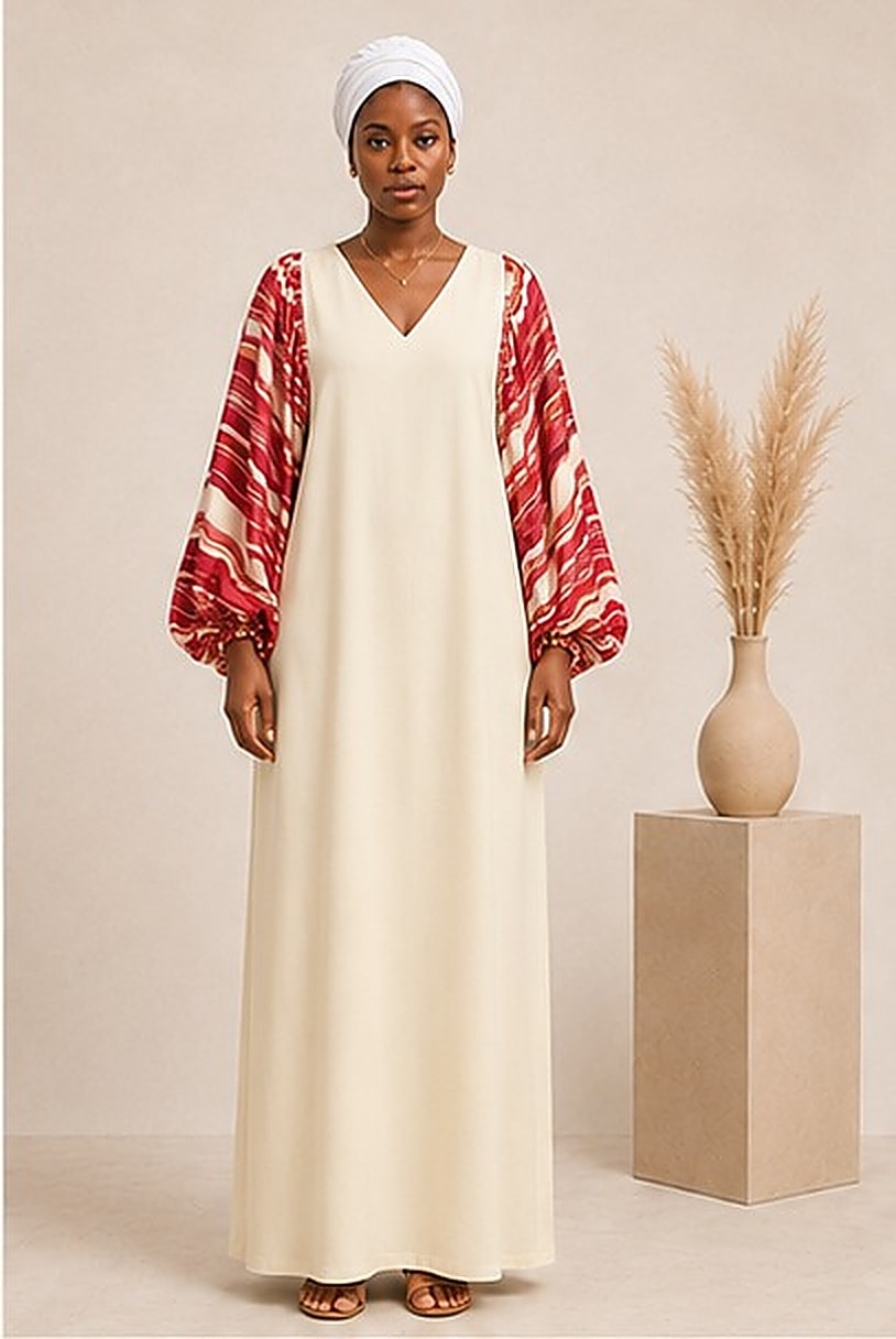 Robe Ivoire Vague Terracotta — Manches bouffantes ondulées terracotta