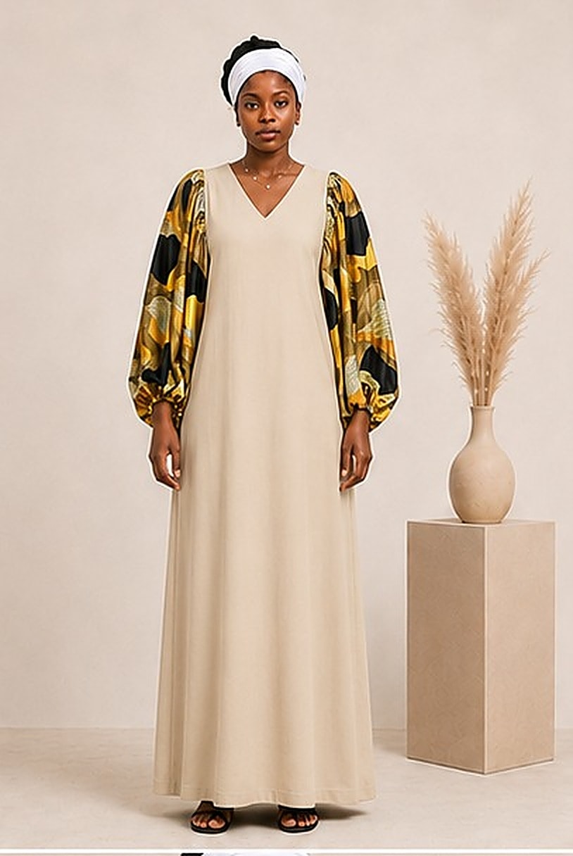 Robe Sable Doré — Manches papillon esprit or et onyx
